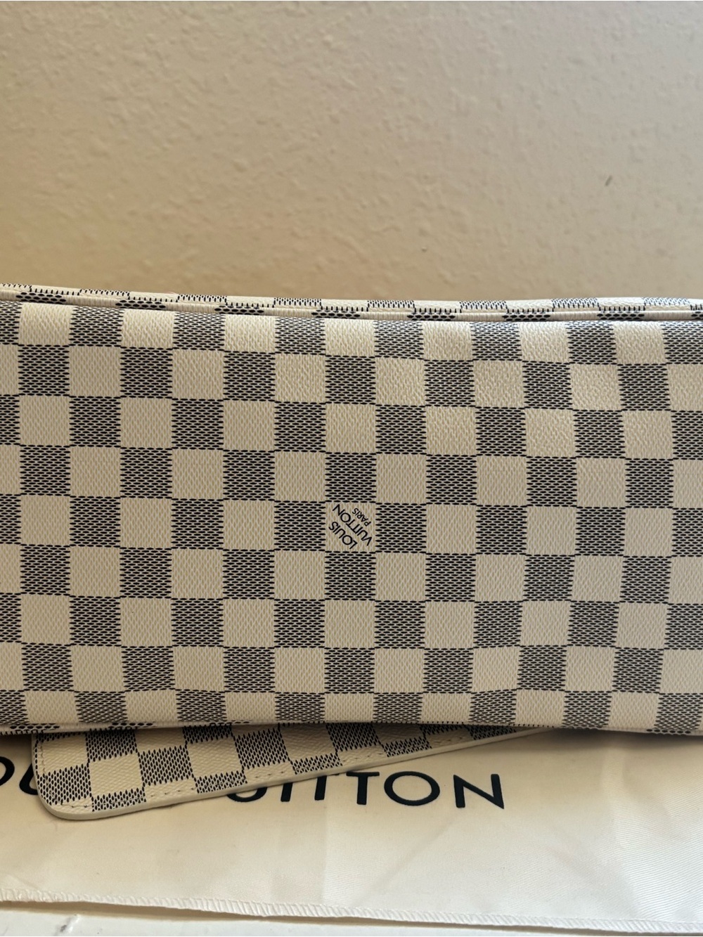 Louis Vuitton Damier Azur Neverfull Tote with Pink Scarf Accent - Picture 6 of 11